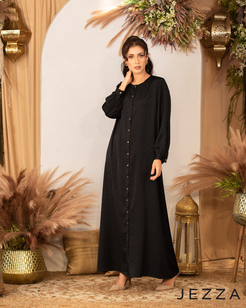 Black Satin-Textured Long Dress 62941